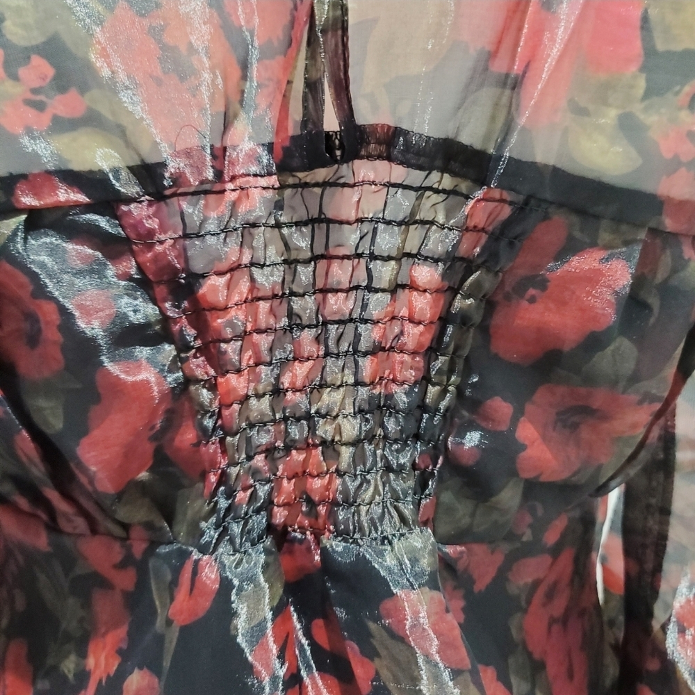 Floral Organza Puff Sleeve Babydoll Top - Picture 10 of 15